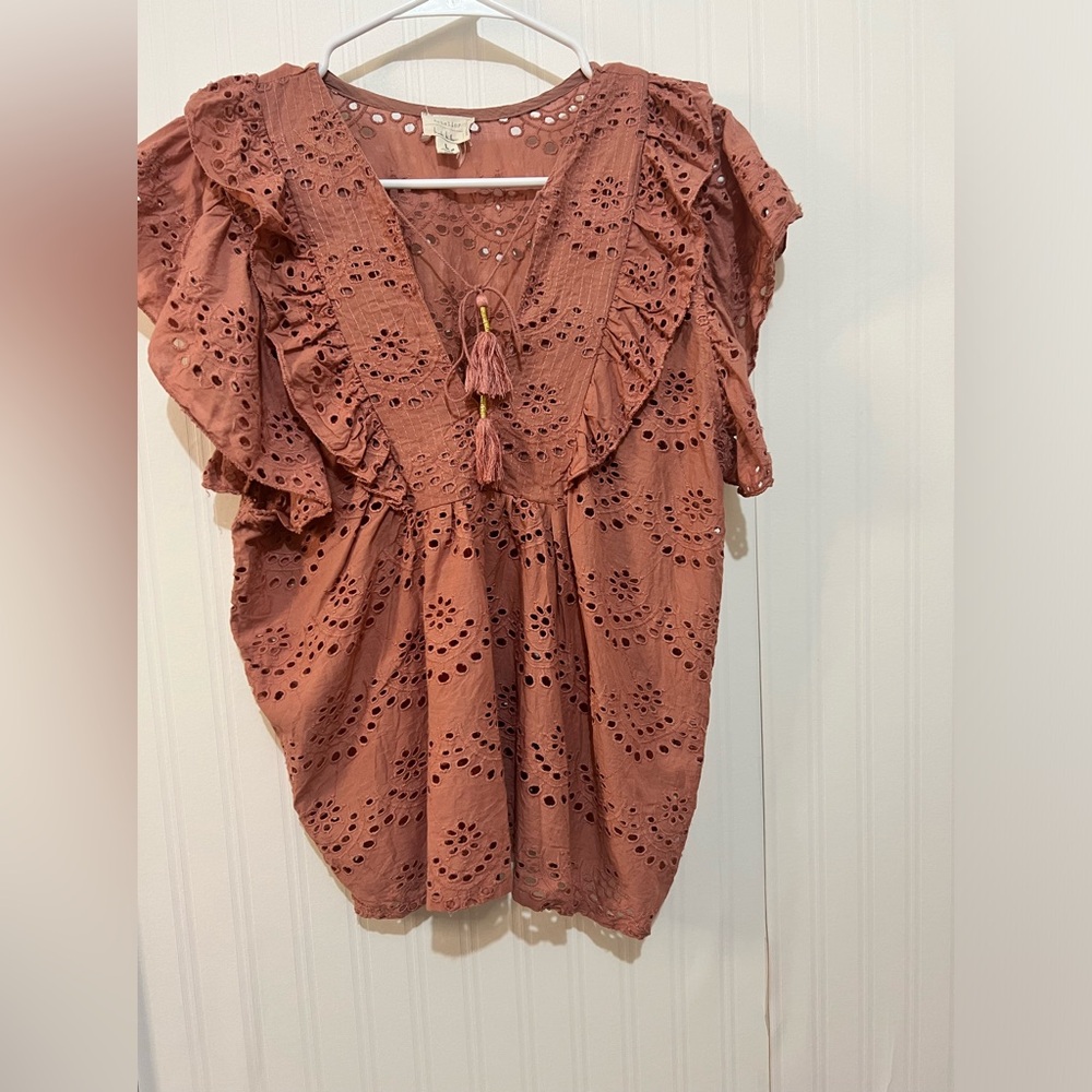 Nicole Miller Artelier Womens Eyelet Top Size L